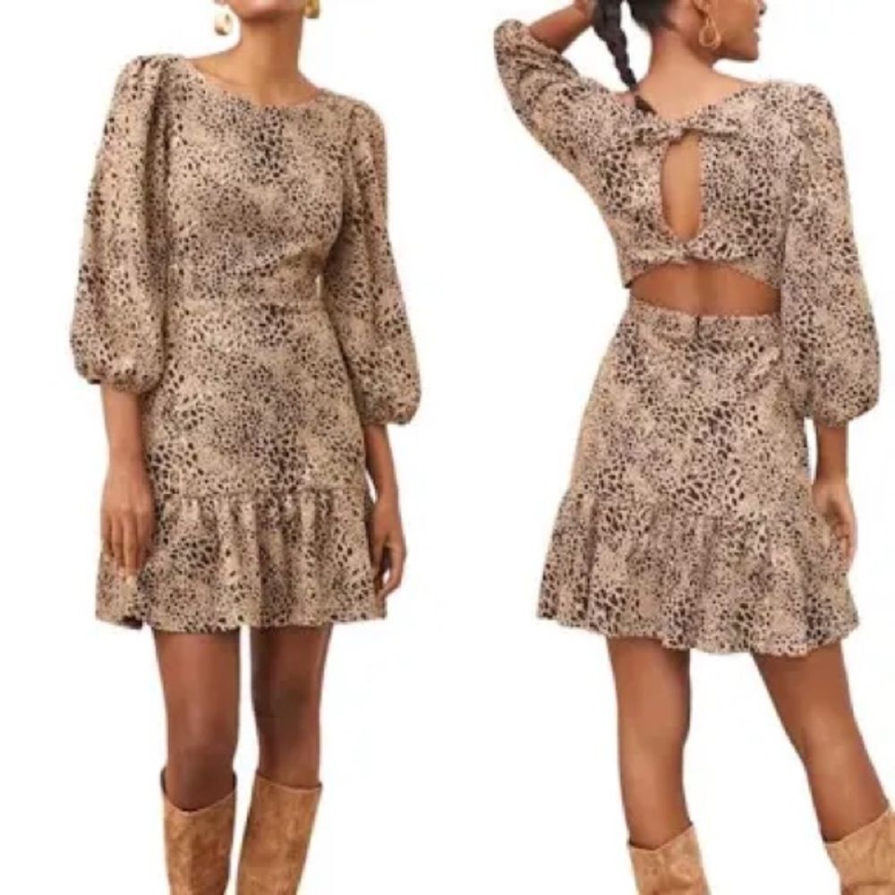 Anthropologie Maeve Knit Cut Out Mini Dress 4 NWT Cheetah Leopard Print